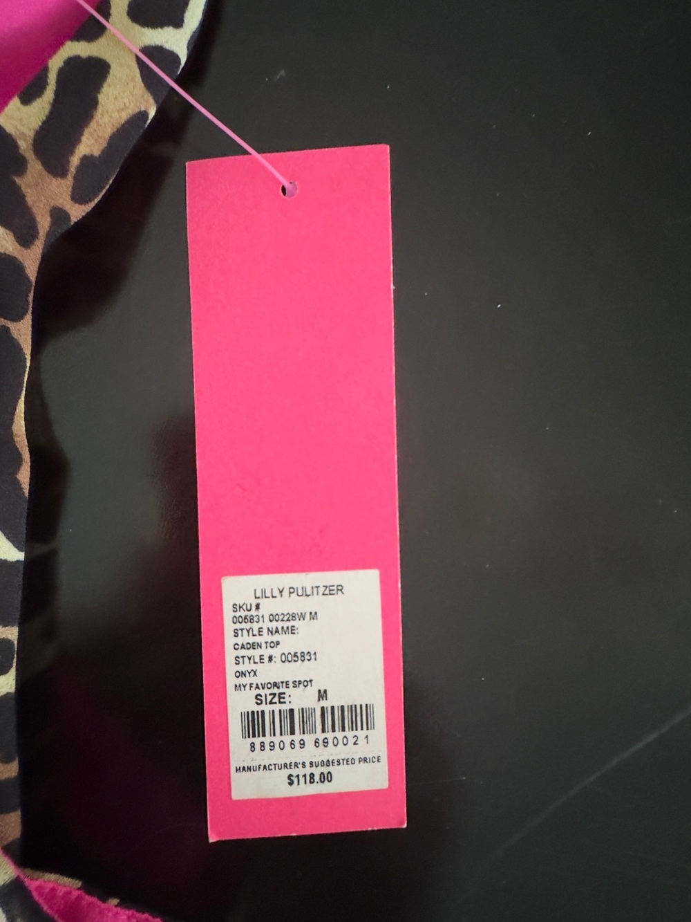 Lilly Pulitzer Caden Top featuring a classic leopard print & Pink Lining. Size M - Picture 5 of 8